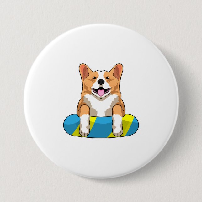 Welsh Corgi at Swimming with Swimming board Button (Front)