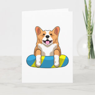 Welsh Corgi at Swimming with Swimming board Card