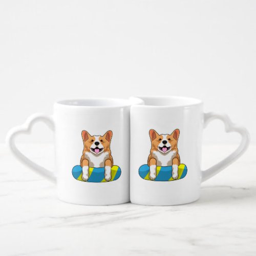 Welsh Corgi at Swimming with Swimming board Coffee Mug Set