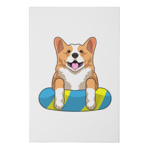 Welsh Corgi at Swimming with Swimming board Faux Canvas Print