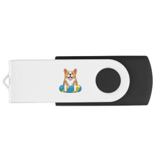 Welsh Corgi at Swimming with Swimming board Flash Drive