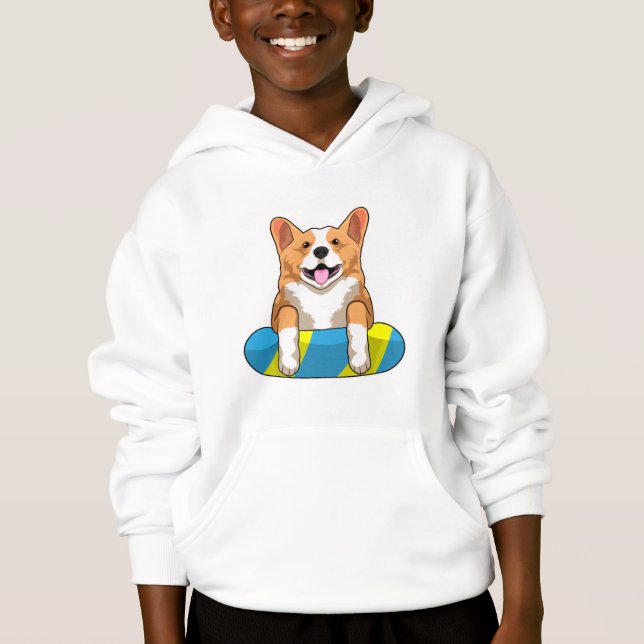 Welsh Corgi at Swimming with Swimming board Hoodie (Front)