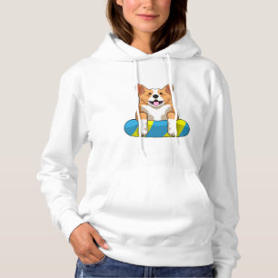 Welsh Corgi at Swimming with Swimming board Hoodie