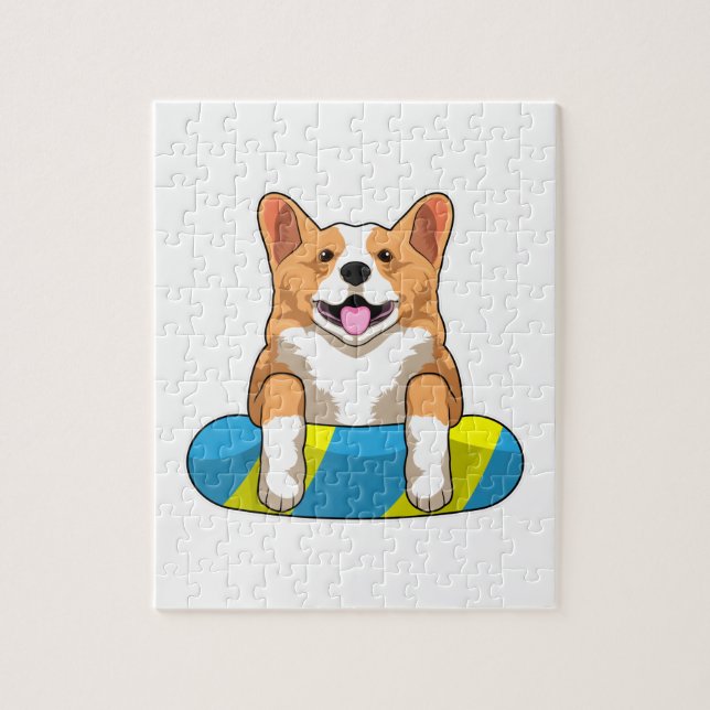 Welsh Corgi at Swimming with Swimming board Jigsaw Puzzle (Vertical)