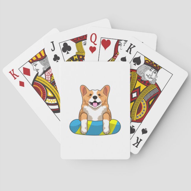 Welsh Corgi at Swimming with Swimming board Poker Cards (Back)
