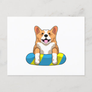 Welsh Corgi at Swimming with Swimming board Postcard