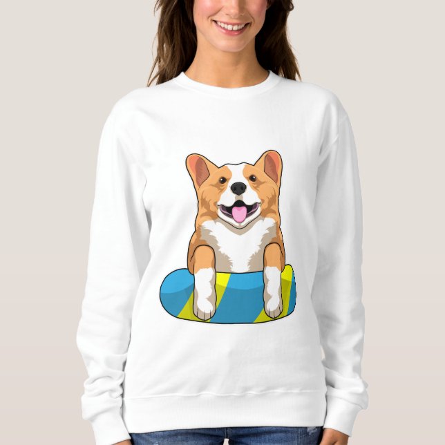 Welsh Corgi at Swimming with Swimming board Sweatshirt (Front)