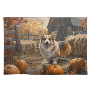 Welsh Corgi Autumn Pumpkin Farm Cloth Placemat
