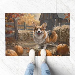 Welsh Corgi Autumn Pumpkin Farm Doormat