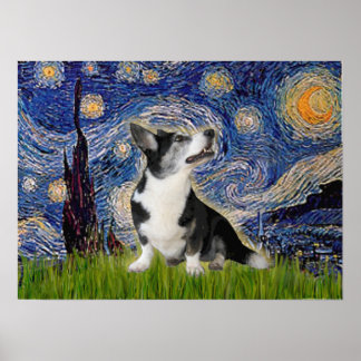 Welsh Corgi Bi Black Starry Night Poster
