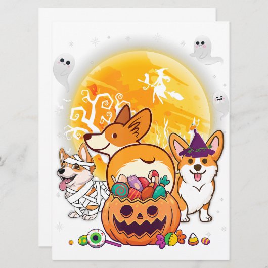 Welsh Corgi Cardigan Dog Mummy Witch Moon Ghosts (Front/Back)