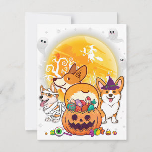 Welsh Corgi Cardigan Dog Mummy Witch Moon Ghosts H Invitation