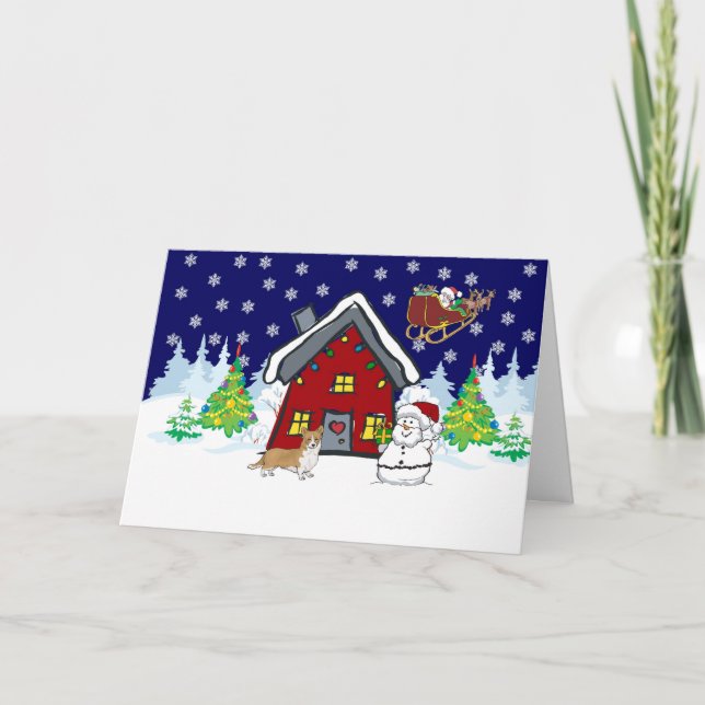 Welsh Corgi Country Christmas Holiday Card (Front)