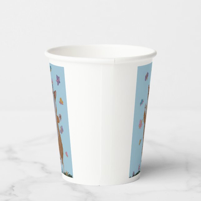  Welsh Corgi dancing with butterflies Paper Cups (Right)