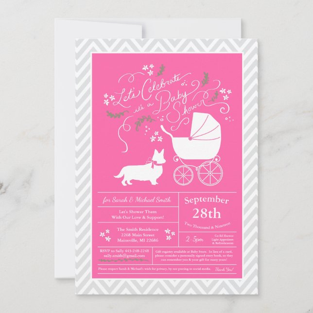 Welsh Corgi Dog Baby Shower Pink Girl Invitation (Front)