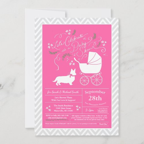 Welsh Corgi Dog Baby Shower Pink Girl Invitation