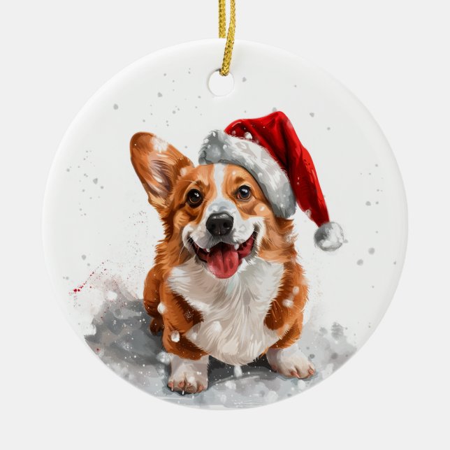 Welsh Corgi Dog Christmas Personalized Ceramic Ornament (Front)