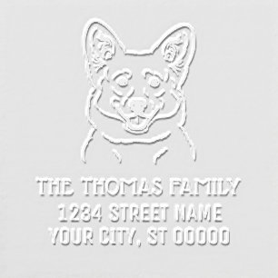 Welsh Corgi Dog Face Name Return Address Embosser