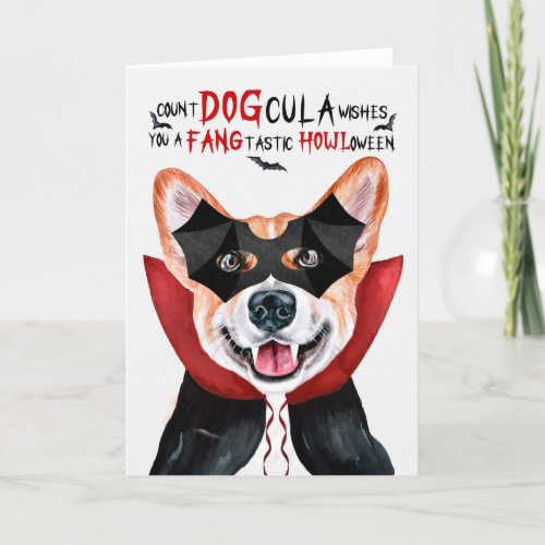 Welsh Corgi Dog Funny Count DOGcula Halloween Holiday Card