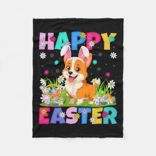 Welsh Corgi Dog Happy Easter Egg Hunt Bunny Ear Ea Fleece Blanket