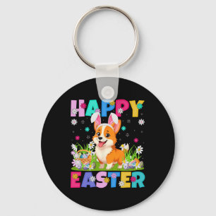 Welsh Corgi Dog Happy Easter Egg Hunt Bunny Ear Ea Keychain