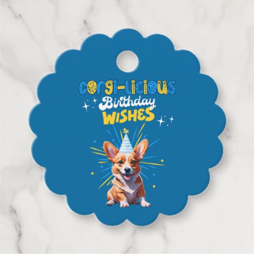 Welsh Corgi Dog In A Birthday Party Hat Favor Tags