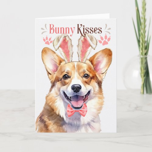 Welsh Corgi Dog in Bunny Ears for Easter Holiday Card