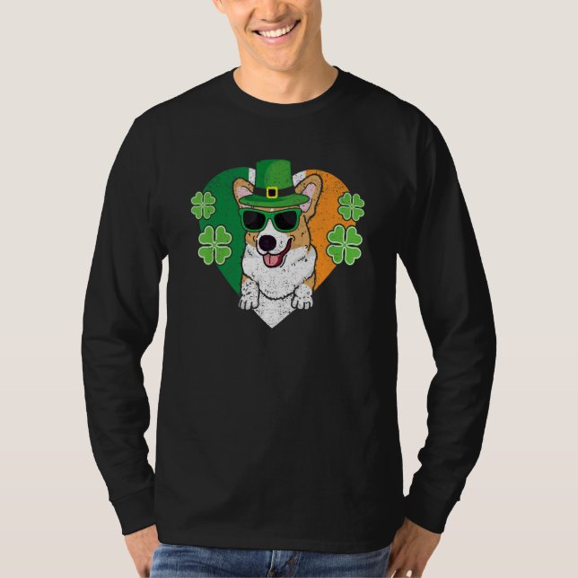 Welsh Corgi Dog Leprechaun Hat Irish Flag St Patri T-Shirt (Front)