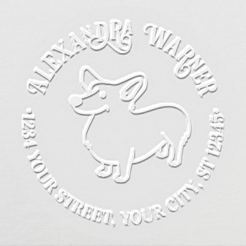 Welsh Corgi Dog Line Art Name Return Address Embosser