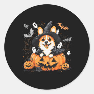 Welsh Corgi Dog Pumpkin Halloween Thanksgiving Classic Round Sticker