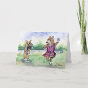 Welsh Corgi dog Scottish dancing Card