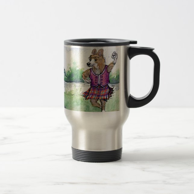 Welsh Corgi dog Scottish dancing Travel Mug (Right)