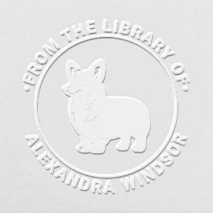 Welsh Corgi Dog Standing SI2 Library Book Name Embosser