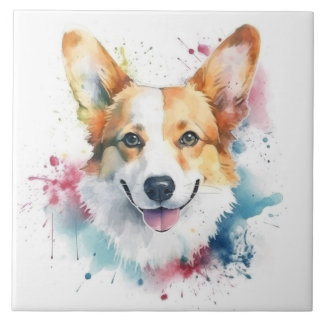 Welsh Corgi Dog, Watercolor Pet Ceramic Tile