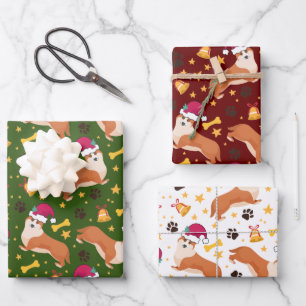 Welsh Corgi Dog With Santa Hat Christmas Wrapping Paper Sheets