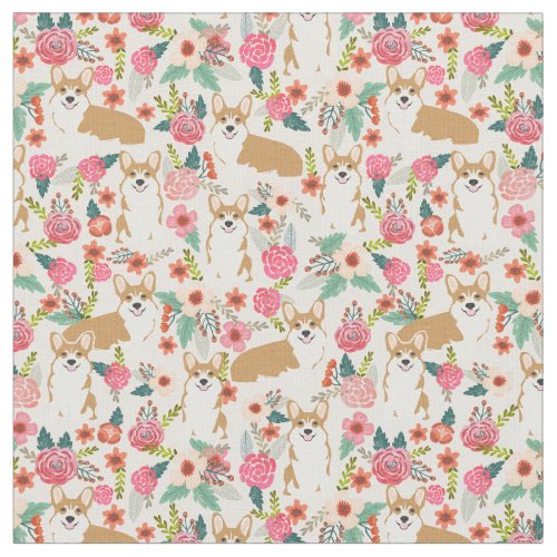 welsh corgi fabric print floral design