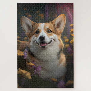 Welsh Corgi in a Colorful Garden Jigsaw Puzzle