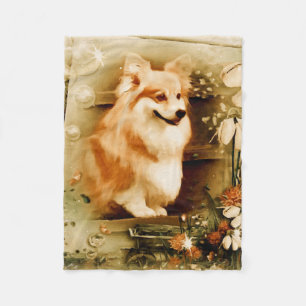 Welsh Corgi in Floral Frame Fleece Blanket