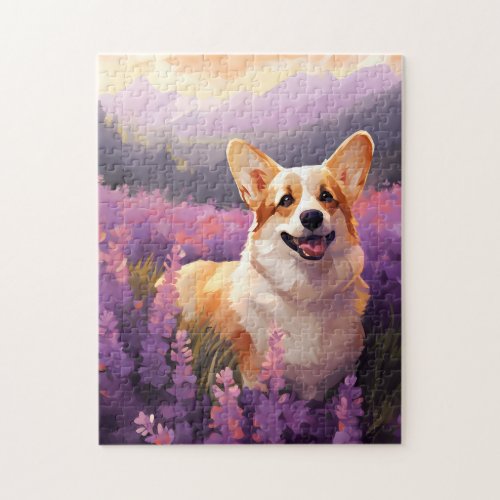 Welsh Corgi in Lavender field Jigsaw Puzzle