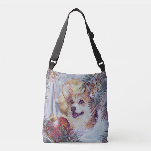 Welsh Corgi in Winter Window Crossbody Bag (Front)