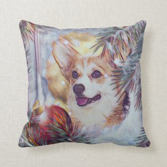 christmas corgi pillow
