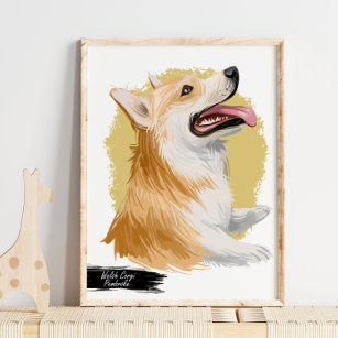 Welsh Corgi Pembroke Dog Portrait   Pet Portrait Poster