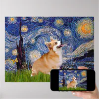 Tri color Pembroke Welsh Corgi Starry Night dog Art CANVAS print