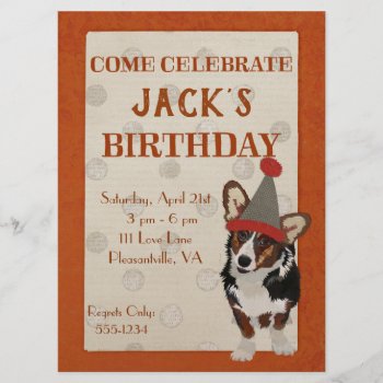 Welsh Corgi Polkadot Birthday Invitation by Greyszoo at Zazzle