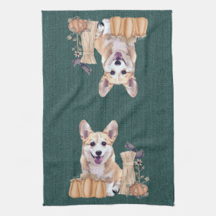 Welsh Corgi Puppy in Autumn Kitchen Towel