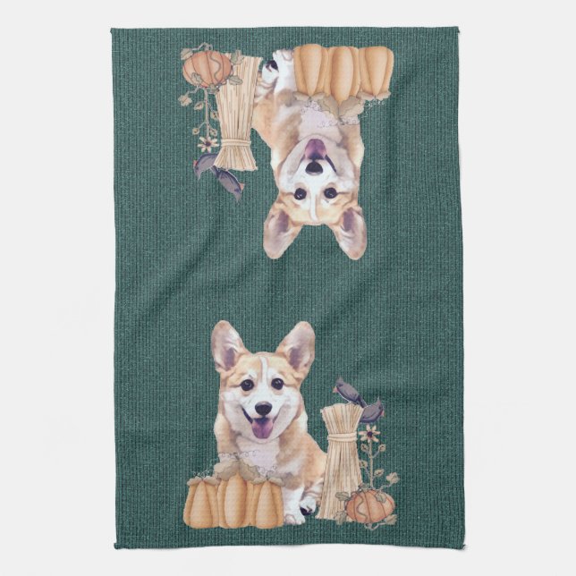 Welsh Corgi Puppy in Autumn Kitchen Towel (Vertical)