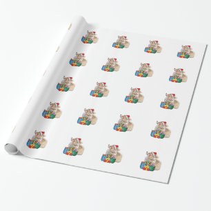 Welsh Corgi Puppy with Santa Hat Wrapping Paper