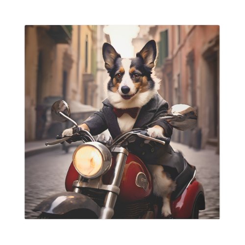 Welsh Corgi racing the streets of Rome on a Vespa Metal Print