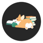 Welsh Corgi Reading A Book Pet Owner Bookworm Classic Round Sticker