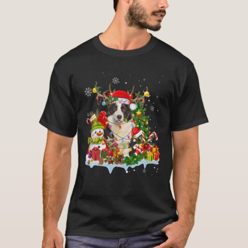 Welsh Corgi Santa Hat Reindeer Christmas Lights Pa T_Shirt